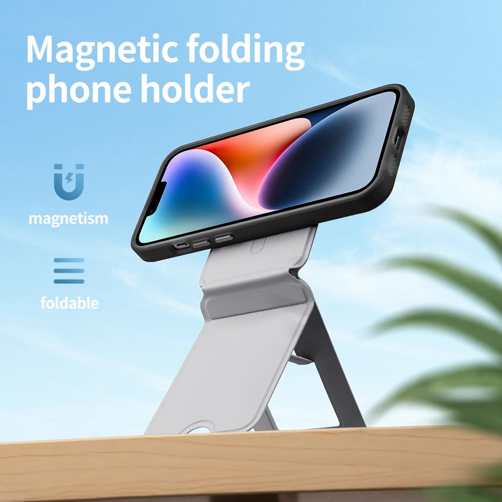 Foldable Phone Stand Holder Pocket Cell Phone Video Tripod Leather Magnetic Phone Holder for iPhone 16 15 14 13 12 11 Desk Stand