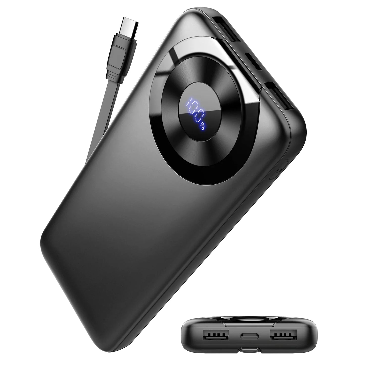 Portable Charger 10000mAh, Power Bank High-Speed Charging with Built in Cable 5V/3A Slim Battery Pack, USB-C in&Out Powerbank.