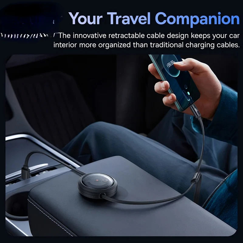 3 In 1 Retractable Phone Data Cable Type C USB 100W Fast Charging Cable Suitable For iPhone Huawei Xiaomi Android Micro