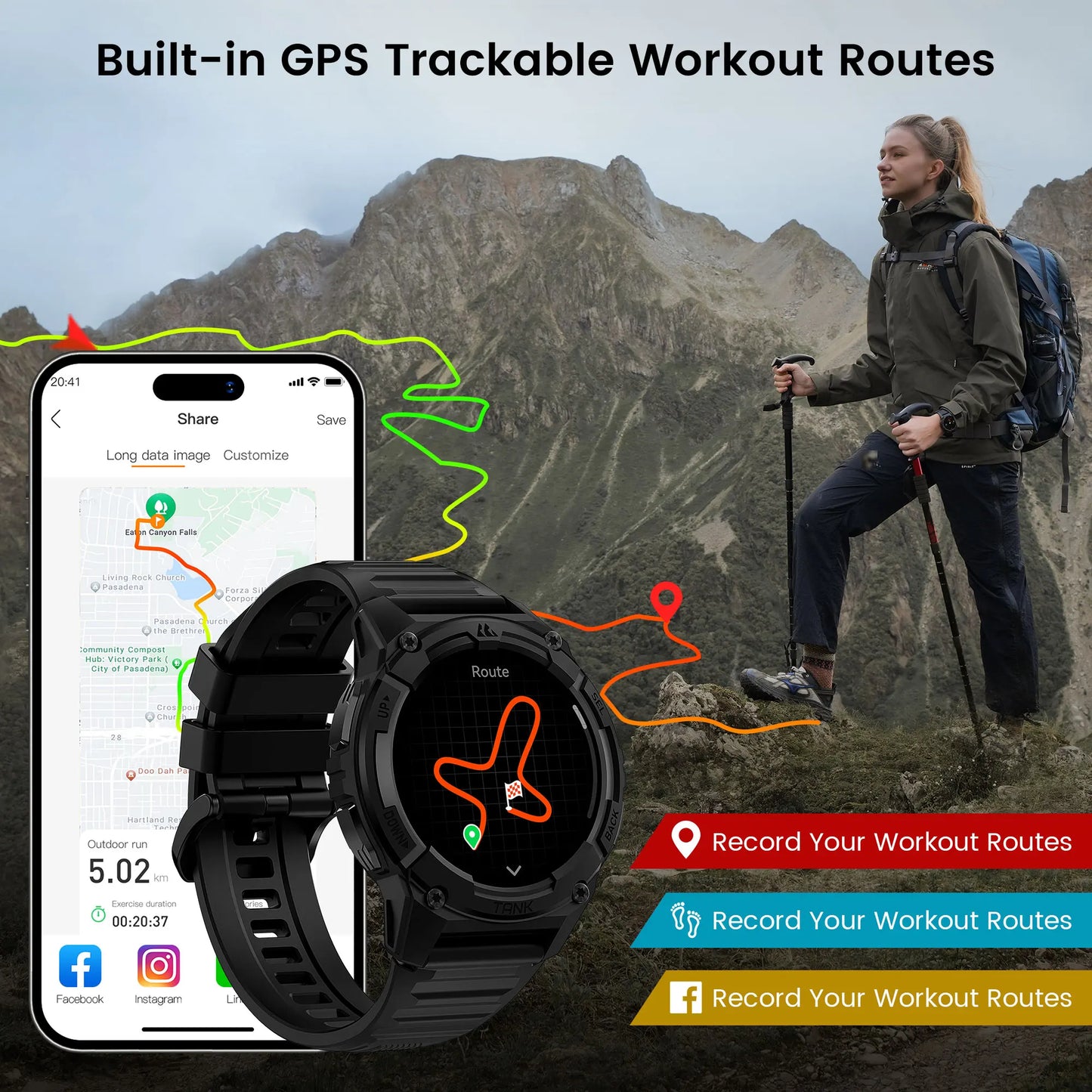 2025 KOSPET TANK S2 GPS Smart Watch For Women Altimeter Compass Barometer Bluetooth Call AMOLED IP69K Waterproof Smartwatch
