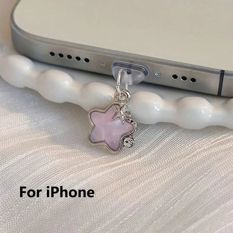 1pcs Cute Diamond Star Phone Dust plug Accessories Decoration Hanging Pendant for iPhone for Samsung Type-C Charging Port