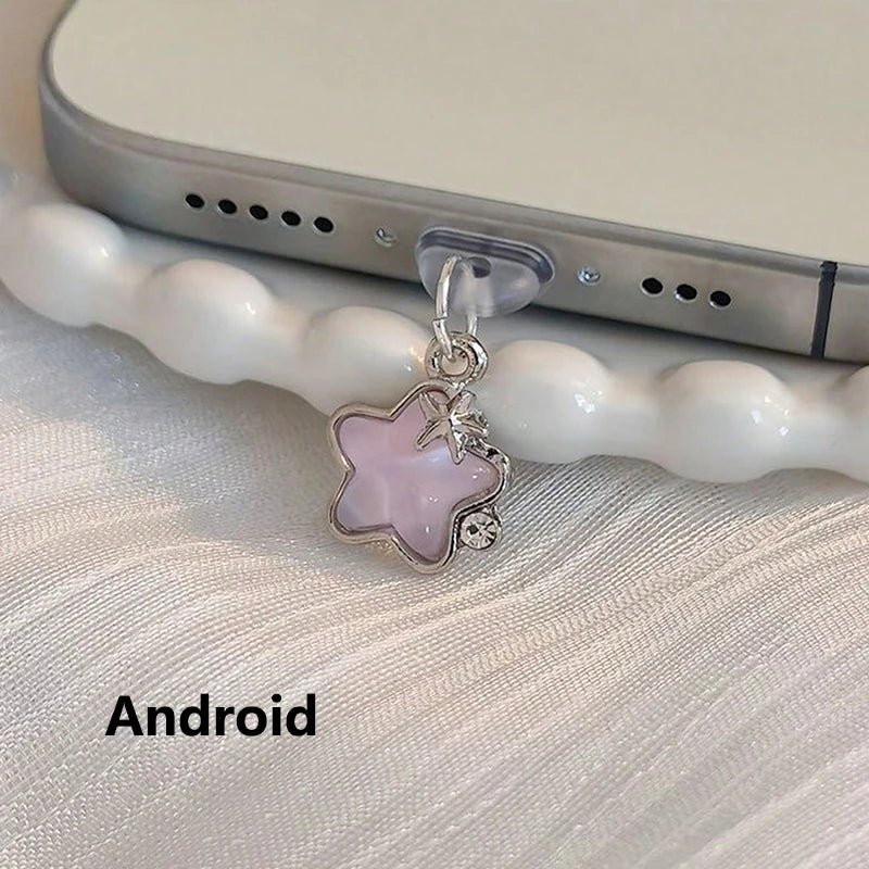 1pcs Cute Diamond Star Phone Dust plug Accessories Decoration Hanging Pendant for iPhone for Samsung Type-C Charging Port