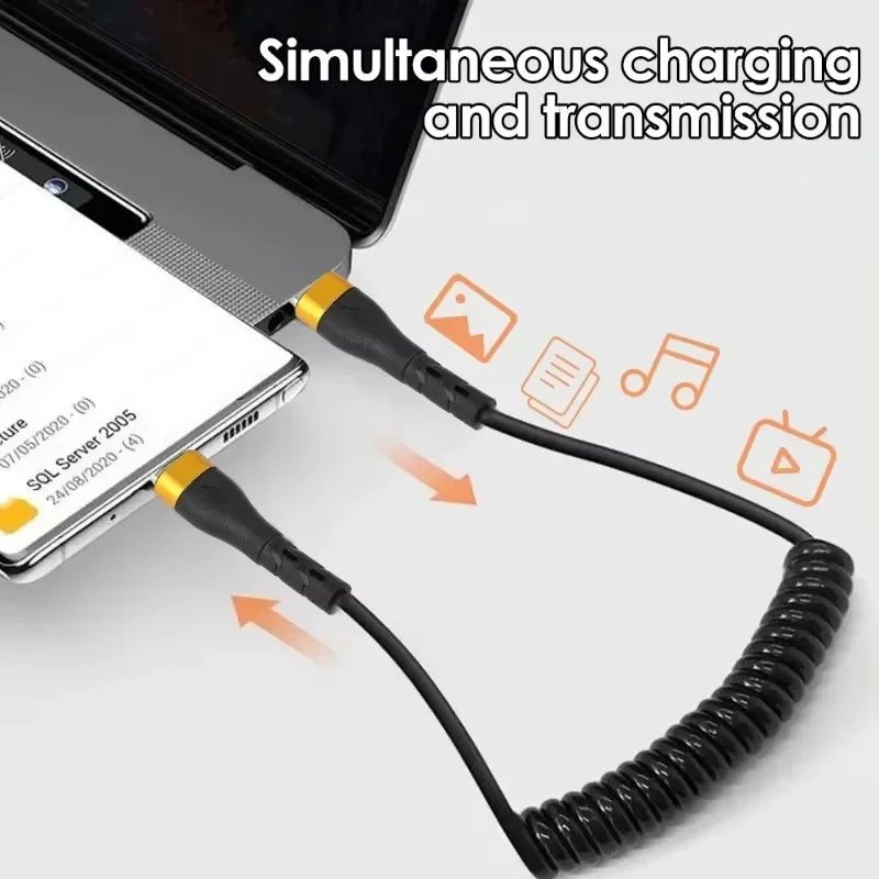 PD 120W Coiled USB C To C Cable Retractable Cable Curls Fast Charge Cord for Samsung IPhone 15 Pro Max Type C Data Transfer Wire