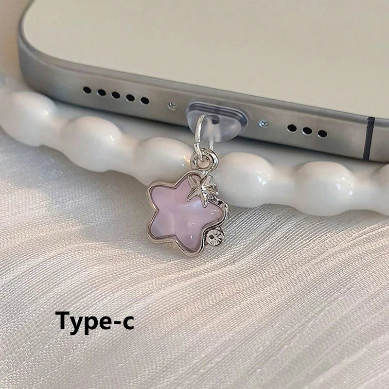 1pcs Cute Diamond Star Phone Dust plug Accessories Decoration Hanging Pendant for iPhone for Samsung Type-C Charging Port