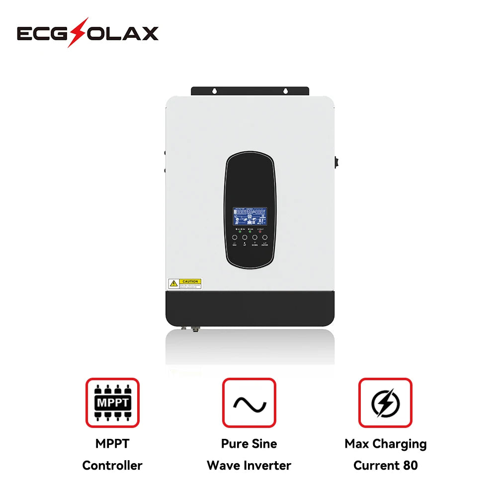 ECGSOLAX 1.8KW Hybrid Solar Inverter 12V 220V Off Grid Inverter Built in 80A MPPT Charg Controller Pure Sine Wave Solar Inverter