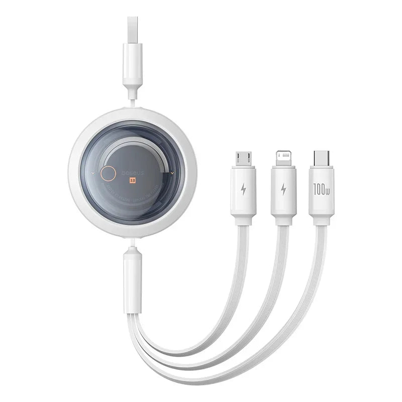 3 In 1 Retractable Phone Data Cable Type C USB 100W Fast Charging Cable Suitable For iPhone Huawei Xiaomi Android Micro