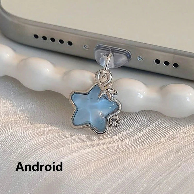 1pcs Cute Diamond Star Phone Dust plug Accessories Decoration Hanging Pendant for iPhone for Samsung Type-C Charging Port