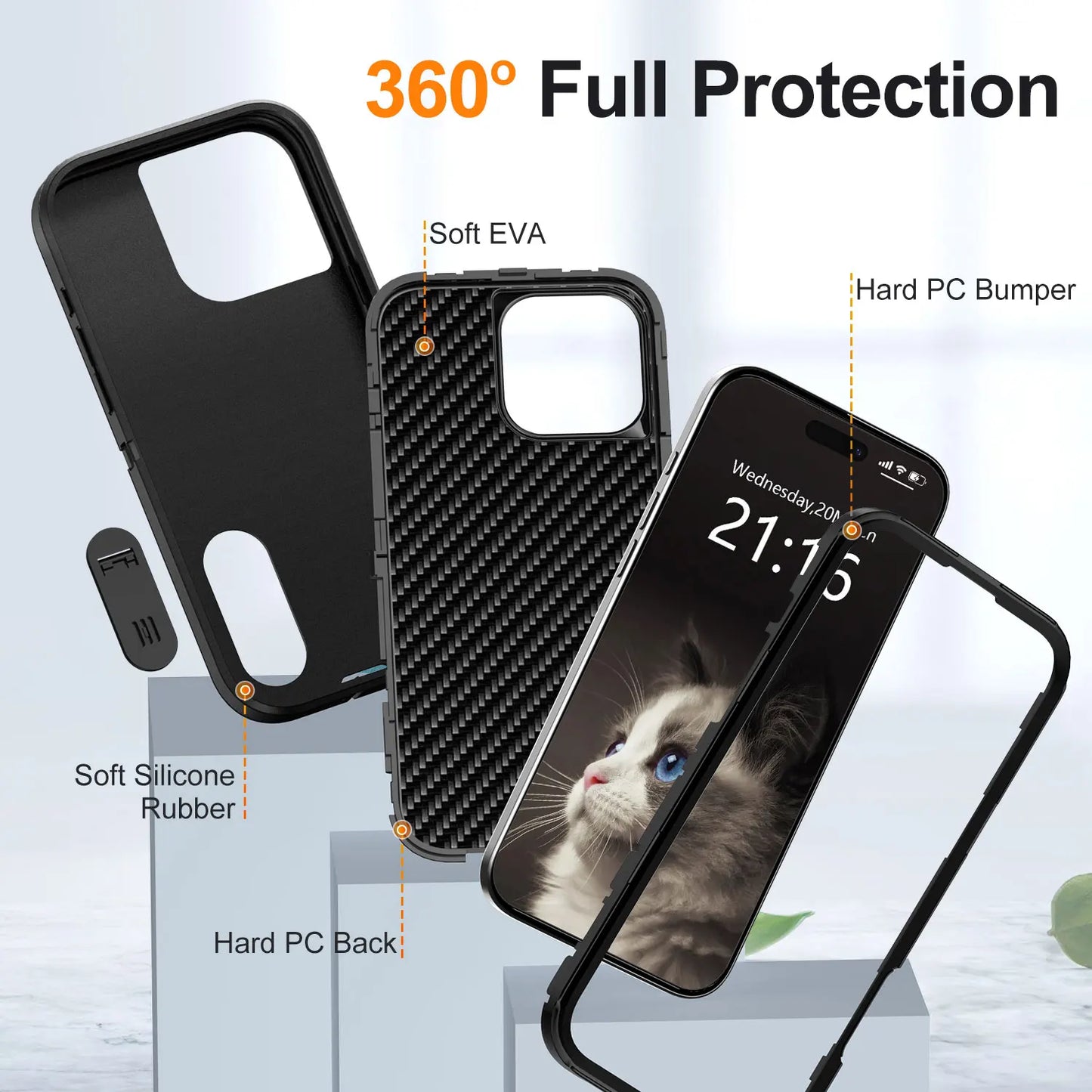 For iPhone 16/iPhone 16 Plus/iPhone 16 Pro/iPhone 16 Pro Max Case 3-Layers Heavy Duty Protective Kickstand Phone Cover Black