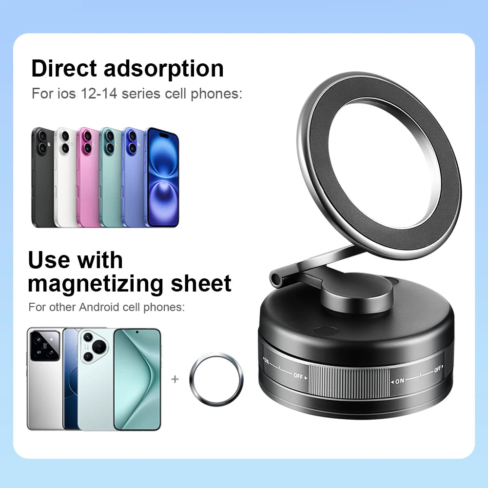Magnetic Vacuum Suction Cup Car Phone Stand 360° Rotatable Folding Mobile Phone Stand for Car/Gym/Mirror/Shower/Smooth Surface