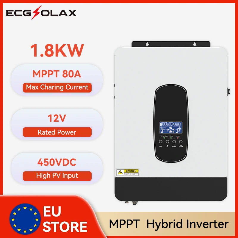 ECGSOLAX 1.8KW Hybrid Solar Inverter 12V 220V Off Grid Inverter Built in 80A MPPT Charg Controller Pure Sine Wave Solar Inverter