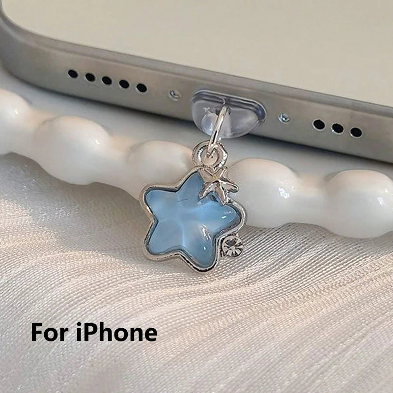 1pcs Cute Diamond Star Phone Dust plug Accessories Decoration Hanging Pendant for iPhone for Samsung Type-C Charging Port
