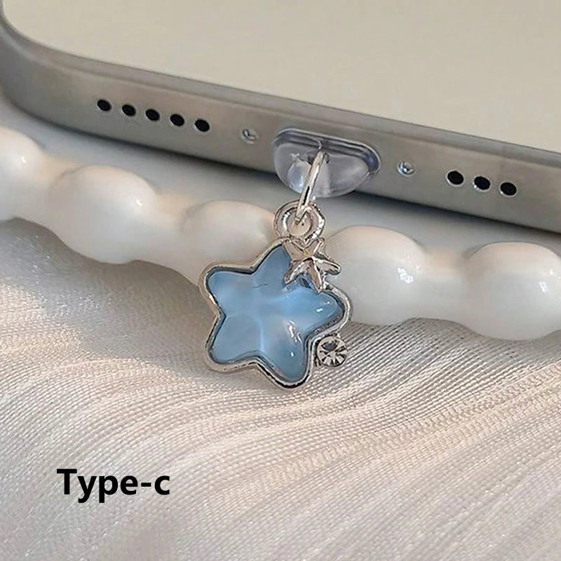 1pcs Cute Diamond Star Phone Dust plug Accessories Decoration Hanging Pendant for iPhone for Samsung Type-C Charging Port