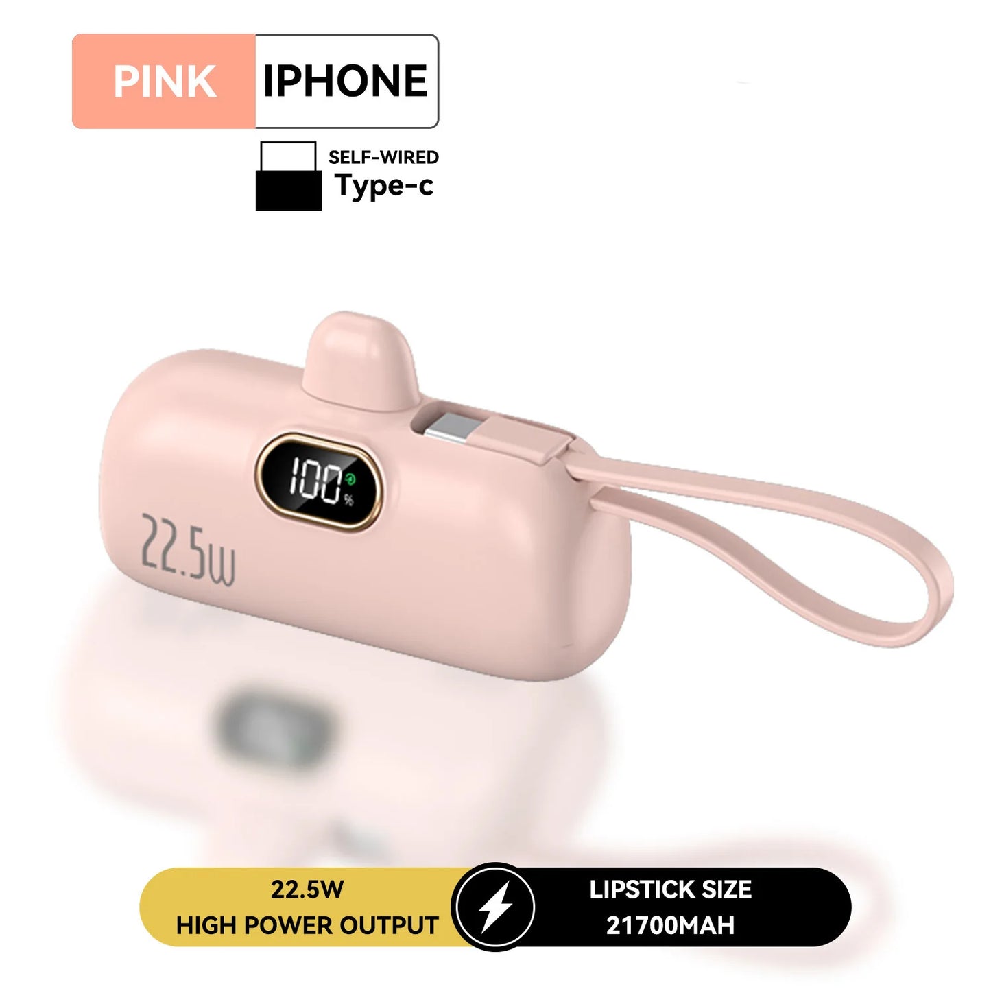 4500mAh Portable Charger Power Bank Built-in Type-C Cable For iPhone 15 Series, Dual Compatible For iPhone 14 13 12 11 Series