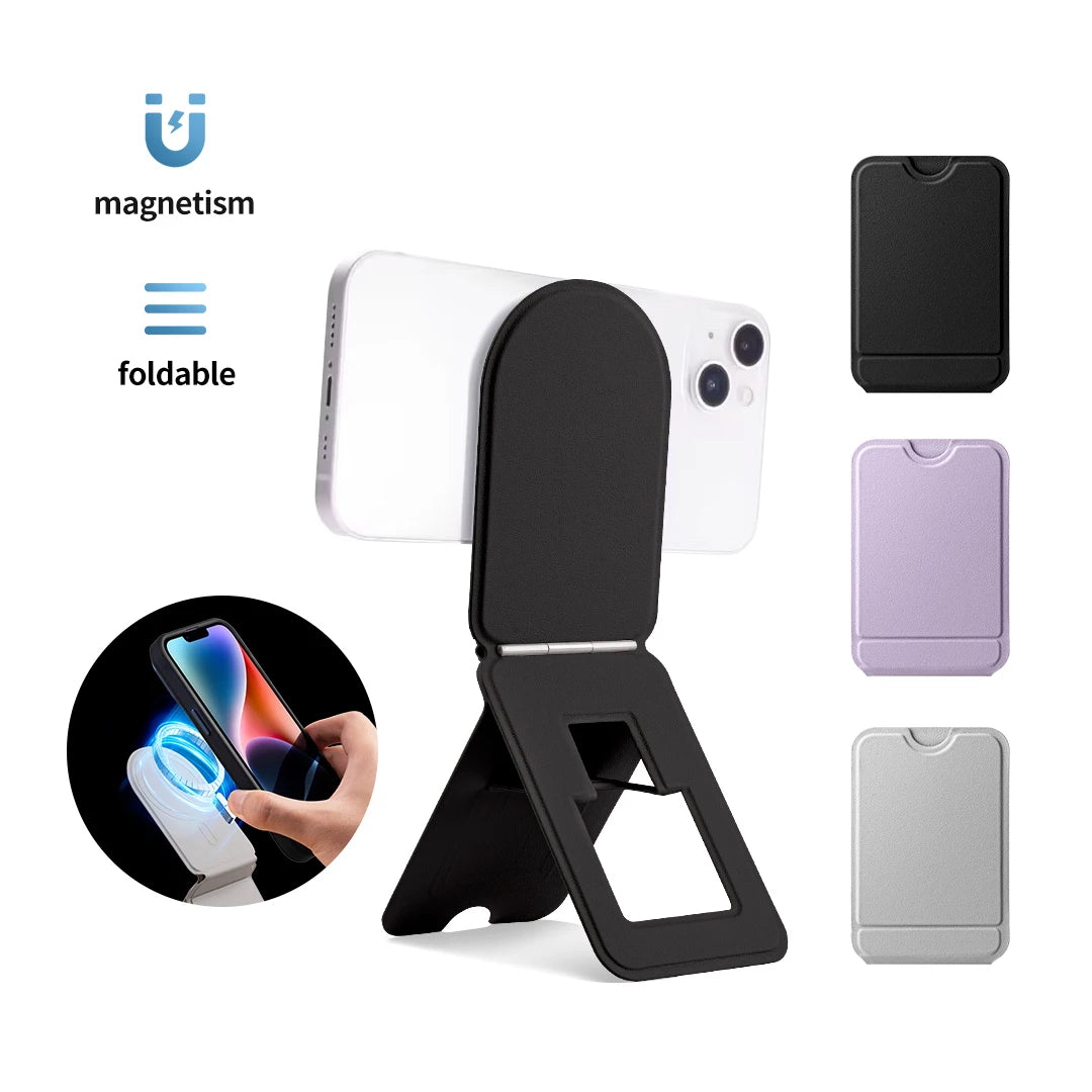 Foldable Phone Stand Holder Pocket Cell Phone Video Tripod Leather Magnetic Phone Holder for iPhone 16 15 14 13 12 11 Desk Stand