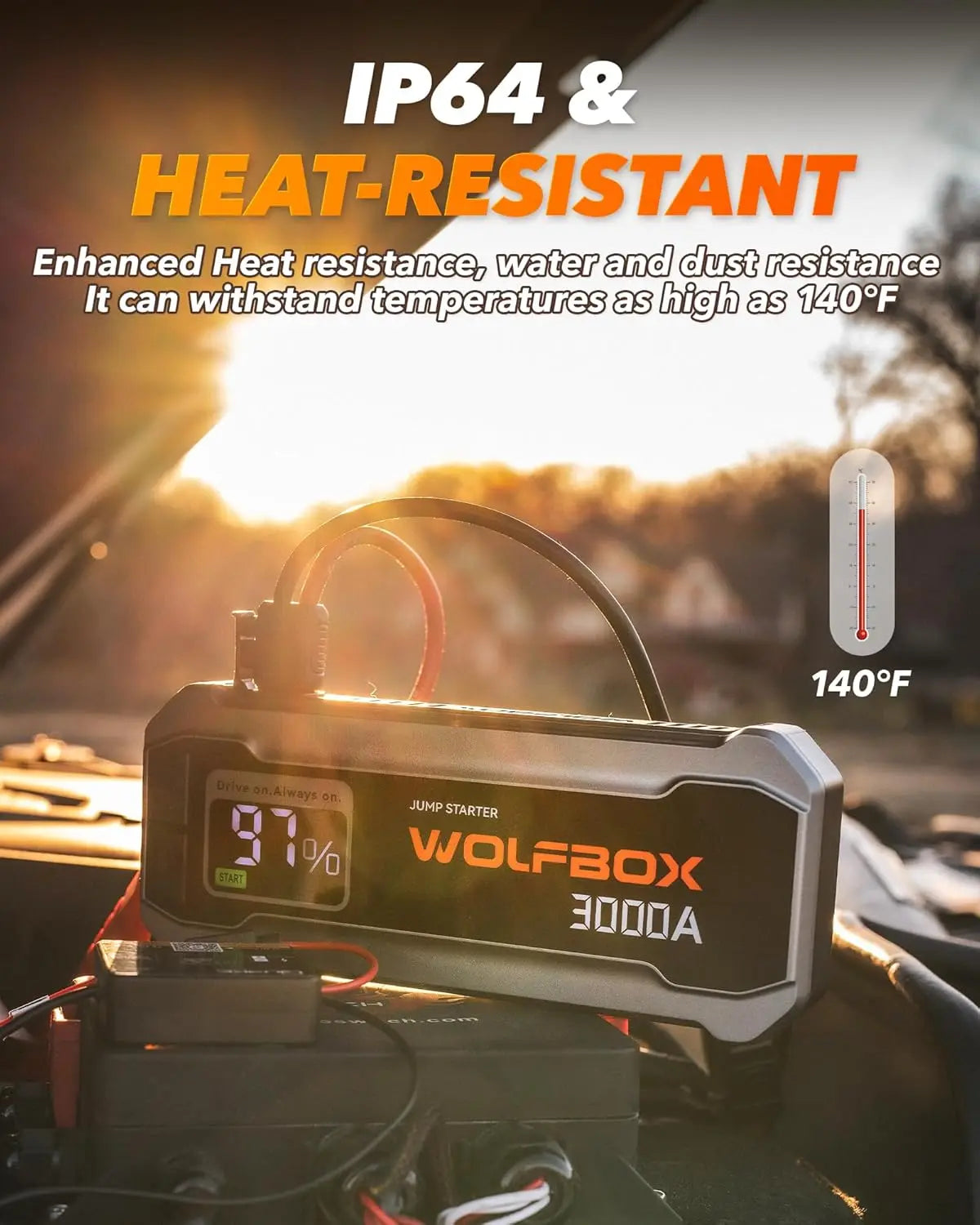 WOLFBOX 3000Amp Car Jump Starter Booster Battery Jumper Power Bank Fast Charger