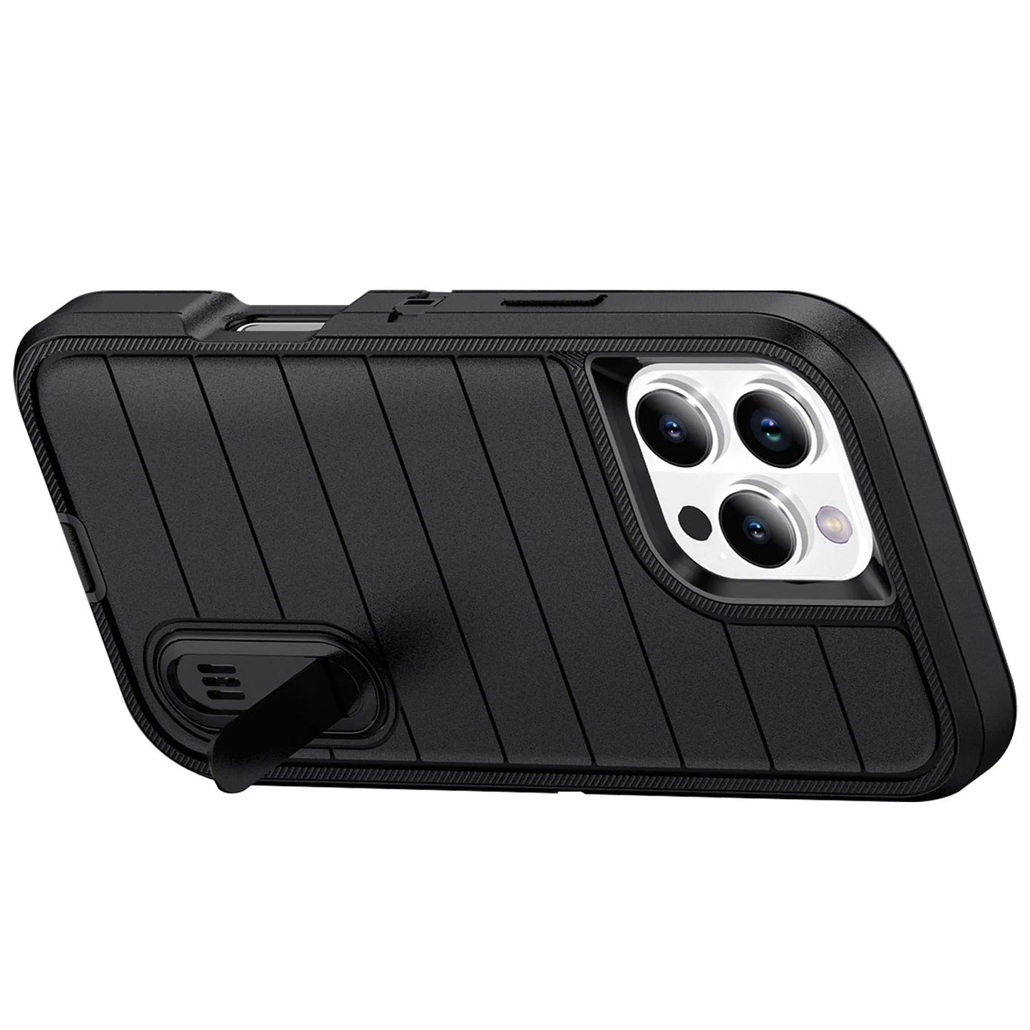 For iPhone 16/iPhone 16 Plus/iPhone 16 Pro/iPhone 16 Pro Max Case 3-Layers Heavy Duty Protective Kickstand Phone Cover Black