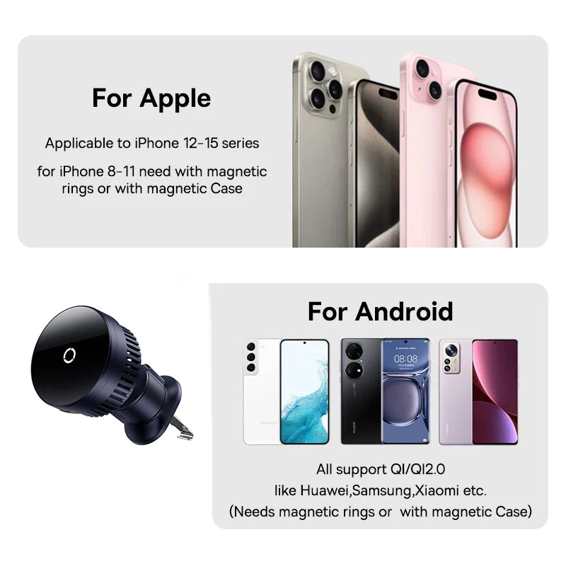 Baseus For iPhone 12-16 15W Magnetic Car Wireless Charger Phone Holder Fast Charging Air Vent Charger Holder for Huawei Samsung