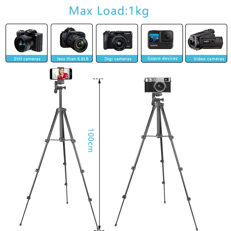 3120 Tripod for Phone 100cm Universal Phone Video Tripod Stand with Bluetooth Selfie Remote Video Recording  Photography Stand