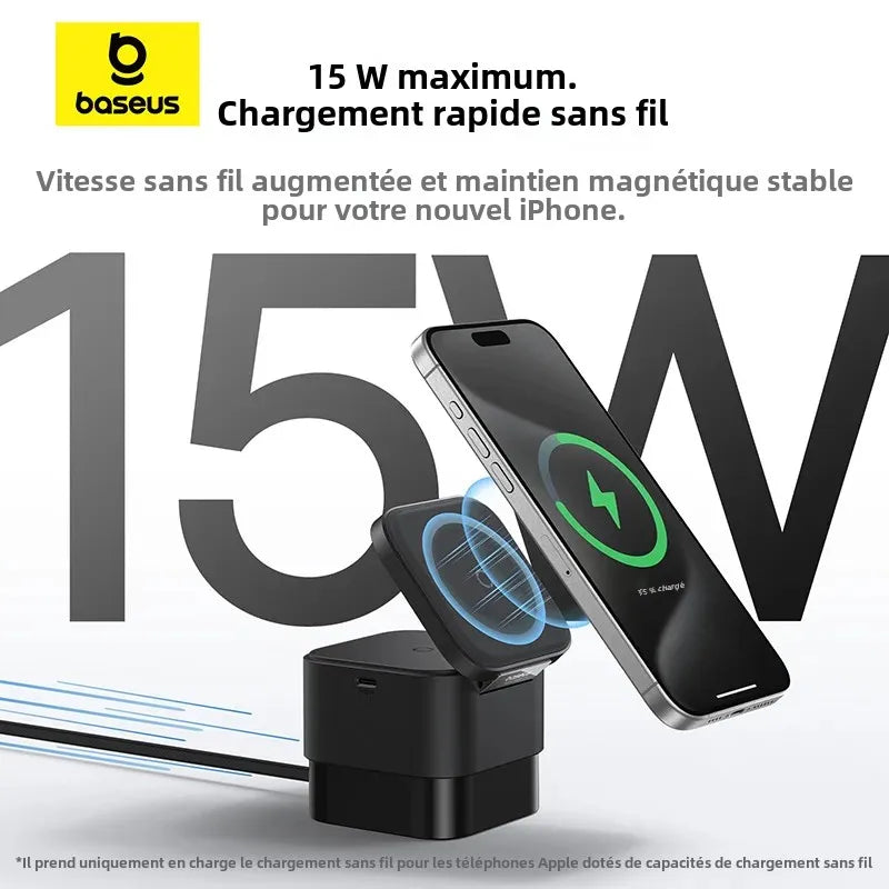 Baseus 3 in 1 Wireless Charger 15W Fast Magnetic Wireless Charger  Desktop Station For iPhone 16 15 14 13 Airpod Apple Watch