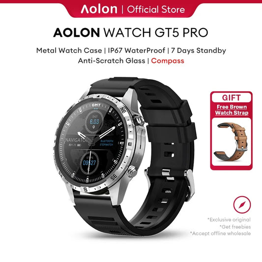 Aolon GT5pro Smart Watch Men 1.6 inch Full Screen HD Bluetooth Call 100+Sport Fitness Tracker Waterproof Smartwatch With compass
