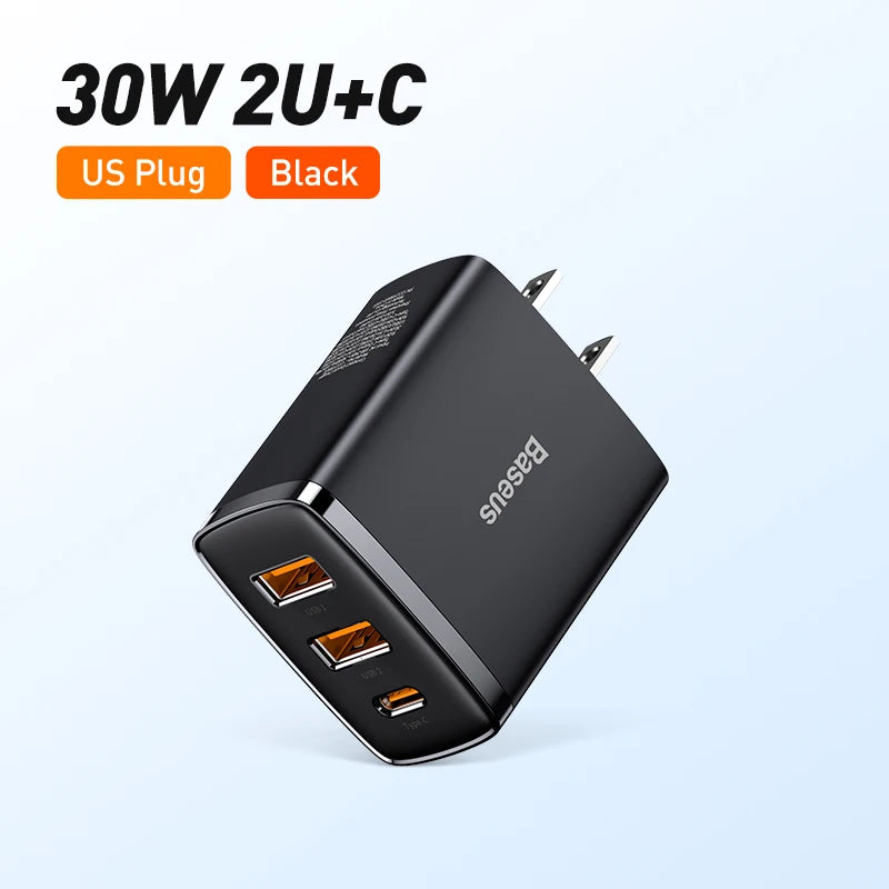 Baseus 30W USB Charger QC3.0 PD3.0 Type C PD Fast Charging Quick Phone Charger For iPhone 15 14 13 12 Pro Max Xiaomi Samsung