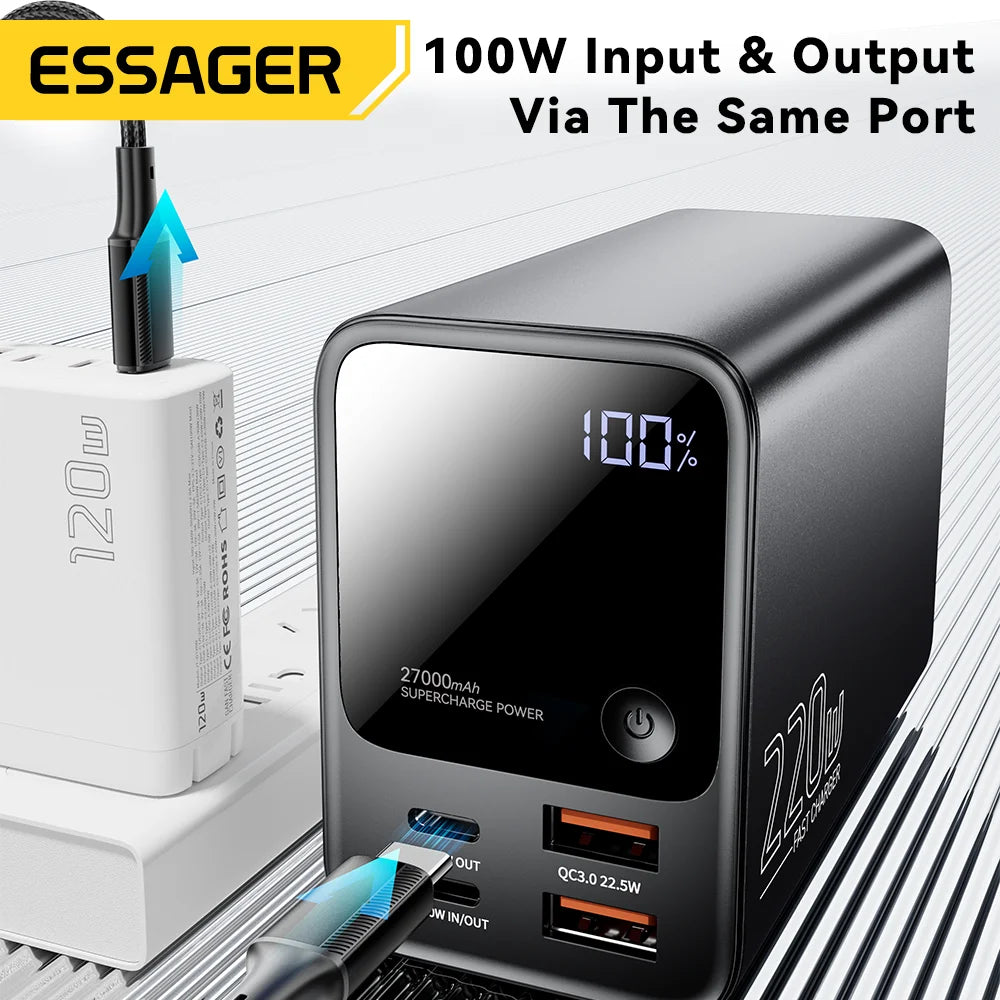 Essager 100W Power Bank 27000mAh PD Fast Charging Portable PowerBank for Laptop Xiaomi Macbook Pro Fast Charge External Battery