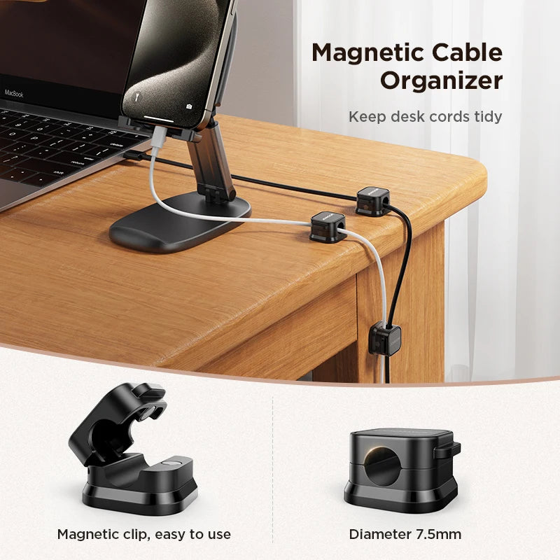 Joyroom 3/6 Pcs Magnetic Cable Clips Cable Smooth Adjustable Cord Holder Under Desk Cable Management Wire Keeper Cable Organizer