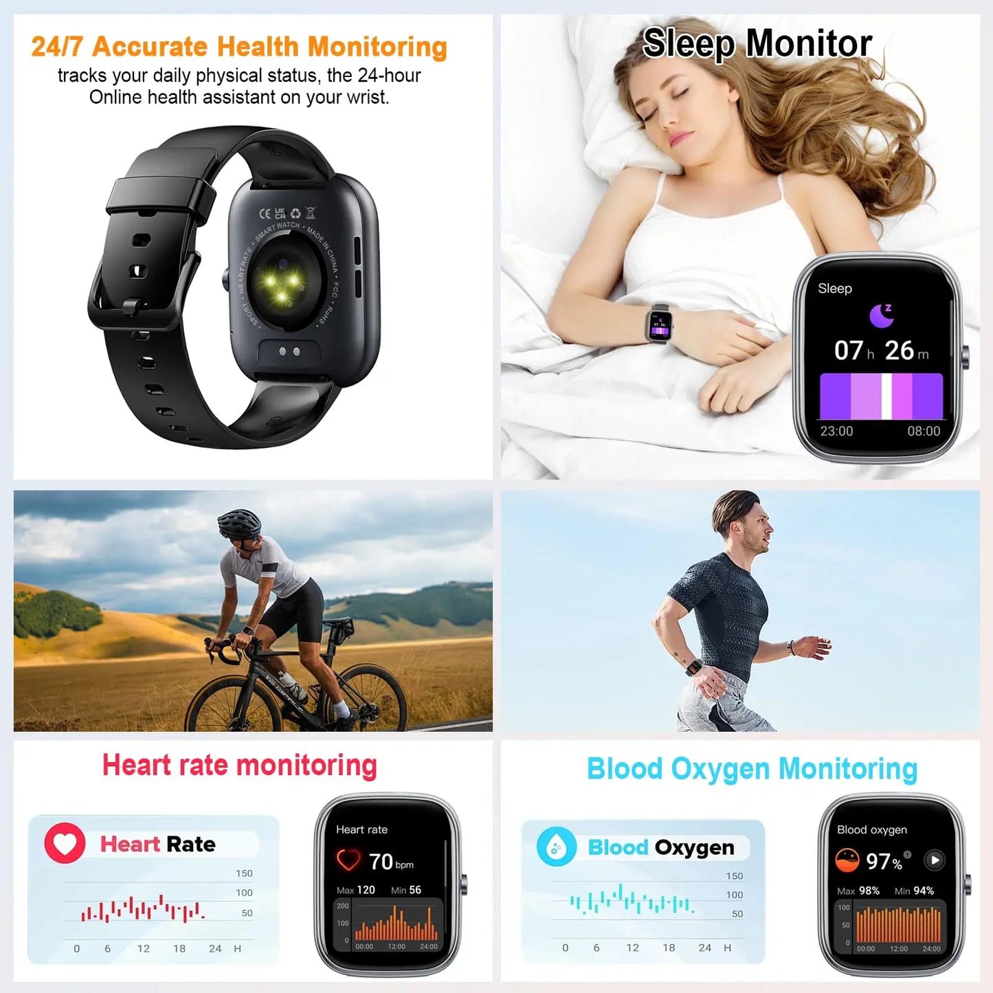 Smart Watch, 1.91" Smartwatch (Answer/Make Call), IP68 Waterproof Fitness Tracker, 110+ Sport Modes, Heart Rate and Sleep Monit