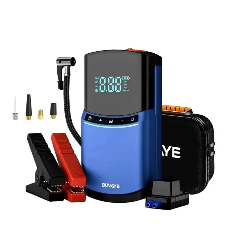 BUVAYE 4 in 1 Car Jump Starter Air Pump 150PSI Tire Compressor 2000A Jump Starter Device Power Bank Digital Inflatable Pump