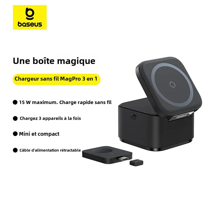 Baseus 3 in 1 Wireless Charger 15W Fast Magnetic Wireless Charger  Desktop Station For iPhone 16 15 14 13 Airpod Apple Watch