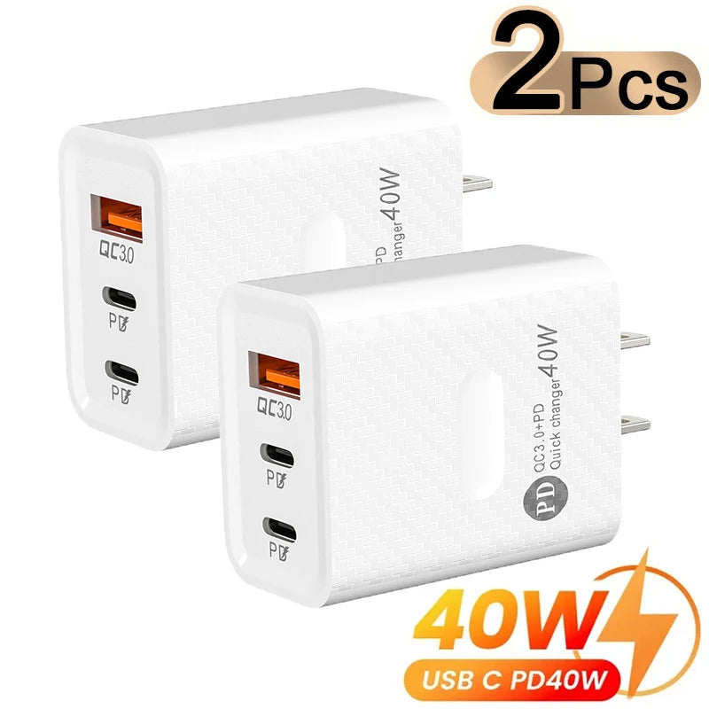 2PCS Fast Charging USB Type C Charger US Plug PD QC3.0 Quick Charge Wall For Phone Adapter For iPhone Xiaomi Huawei Samsung