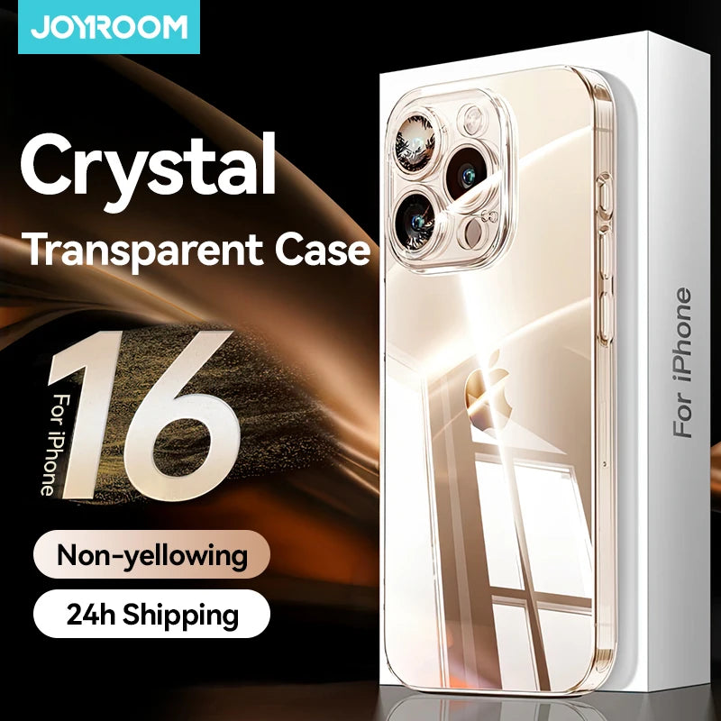 Joyroom For iPhone 16 15 Pro Max Case Lens Protection Anti-Yellow Cover For iPhone 16 Pro 15 Pro Max Transparent Shockproof Case