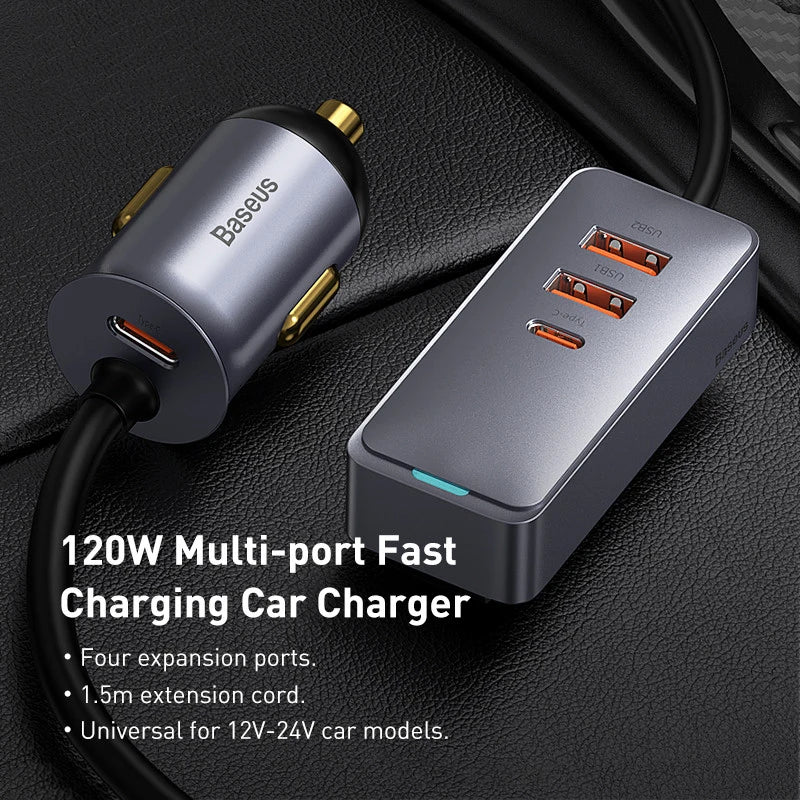 Baseus 120W PD Car Charger Quick Charger QC 3.0 PD 3.0 For iPhone 15 14 13 Samsung Type-C USB Charger Portable USB Phone Charger