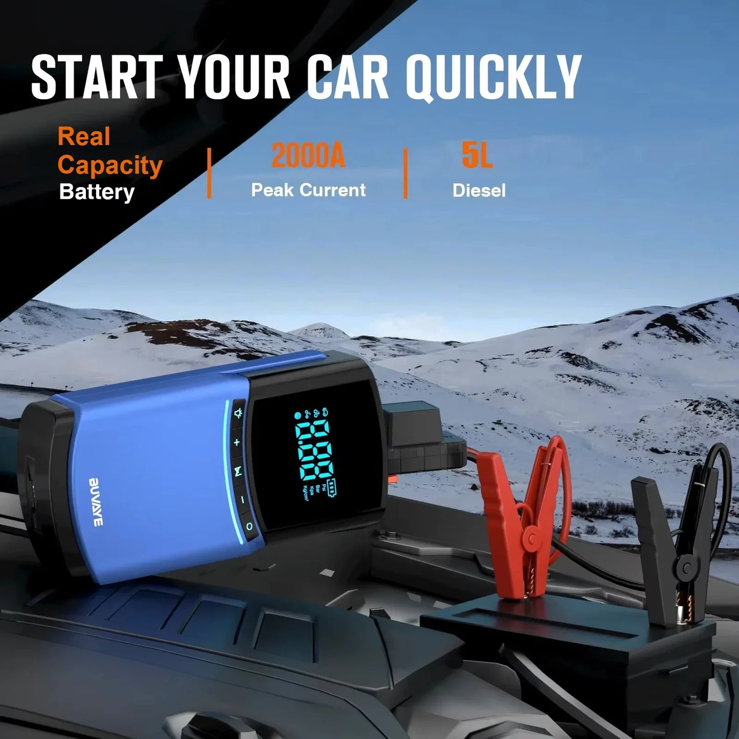 BUVAYE 4 in 1 Car Jump Starter Air Pump 150PSI Tire Compressor 2000A Jump Starter Device Power Bank Digital Inflatable Pump