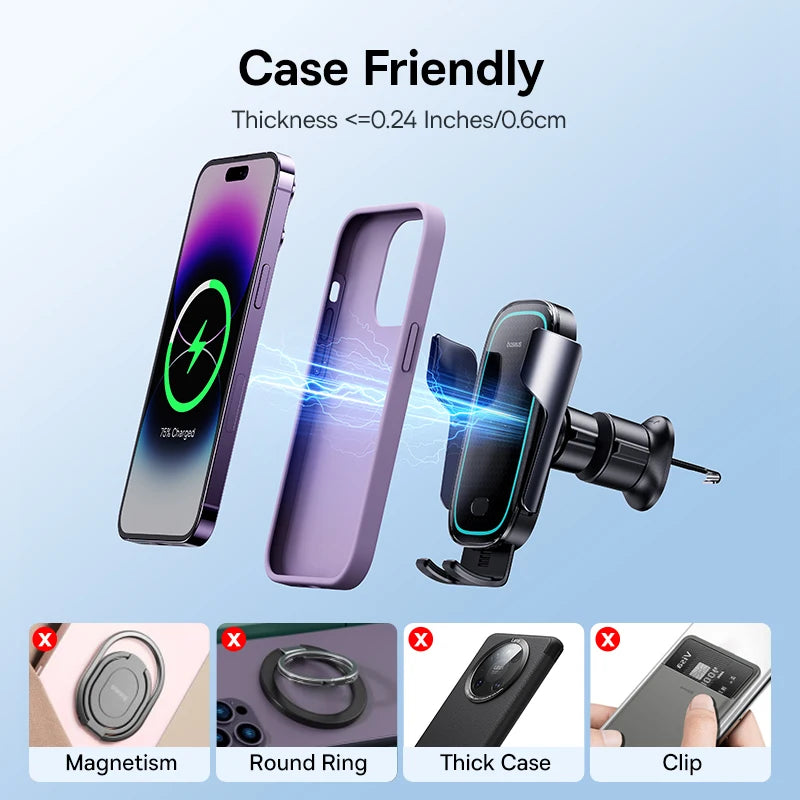 Baseus Car Wireless Charger Car Phone Holder Auto for iPhone 15 Samsung Xiaomi Phone Holder Car Holder 15W Air Vent Mount Holder