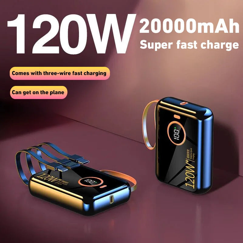 Lenovo 120W 100000mAh Portable Power Bank High Capacity Cable Two-way Fast Charging Mini Powerbank for iPhone Samsung ﻿2024