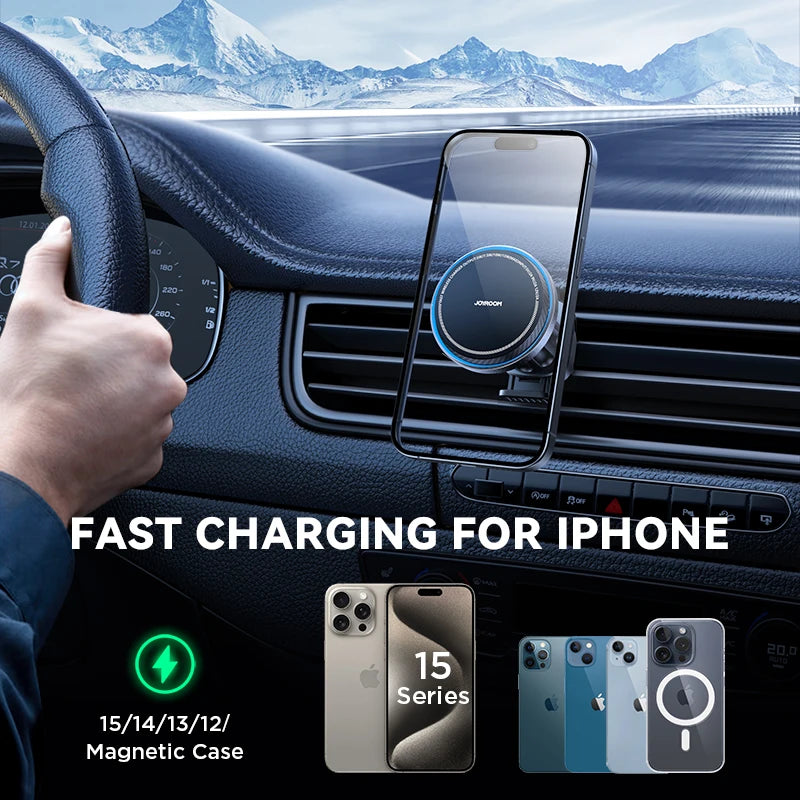 JOYROOM Magnetic Car Mount Charger Cooling Fast Charging 15W Wireless Car Charger Mount  Car Phone Holder For iPhone JR-ZS387