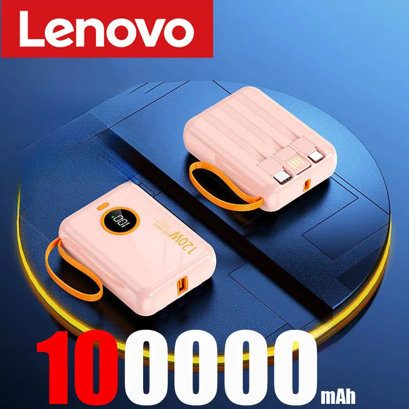 Lenovo 120W 100000mAh Portable Power Bank High Capacity Cable Two-way Fast Charging Mini Powerbank for iPhone Samsung ﻿2024