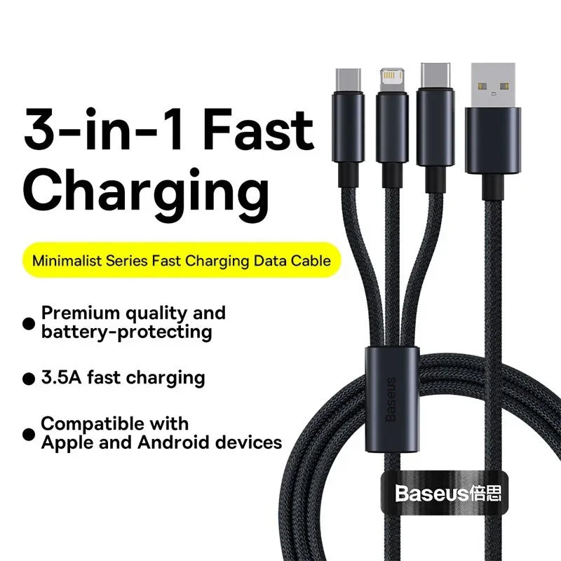 3 in 1 USB Cable Type C Cable For Samsung Xiaomi Mi 9 Huawei Cable For iPhone 13 12 11 Phone Charger Micro USB Data Cable