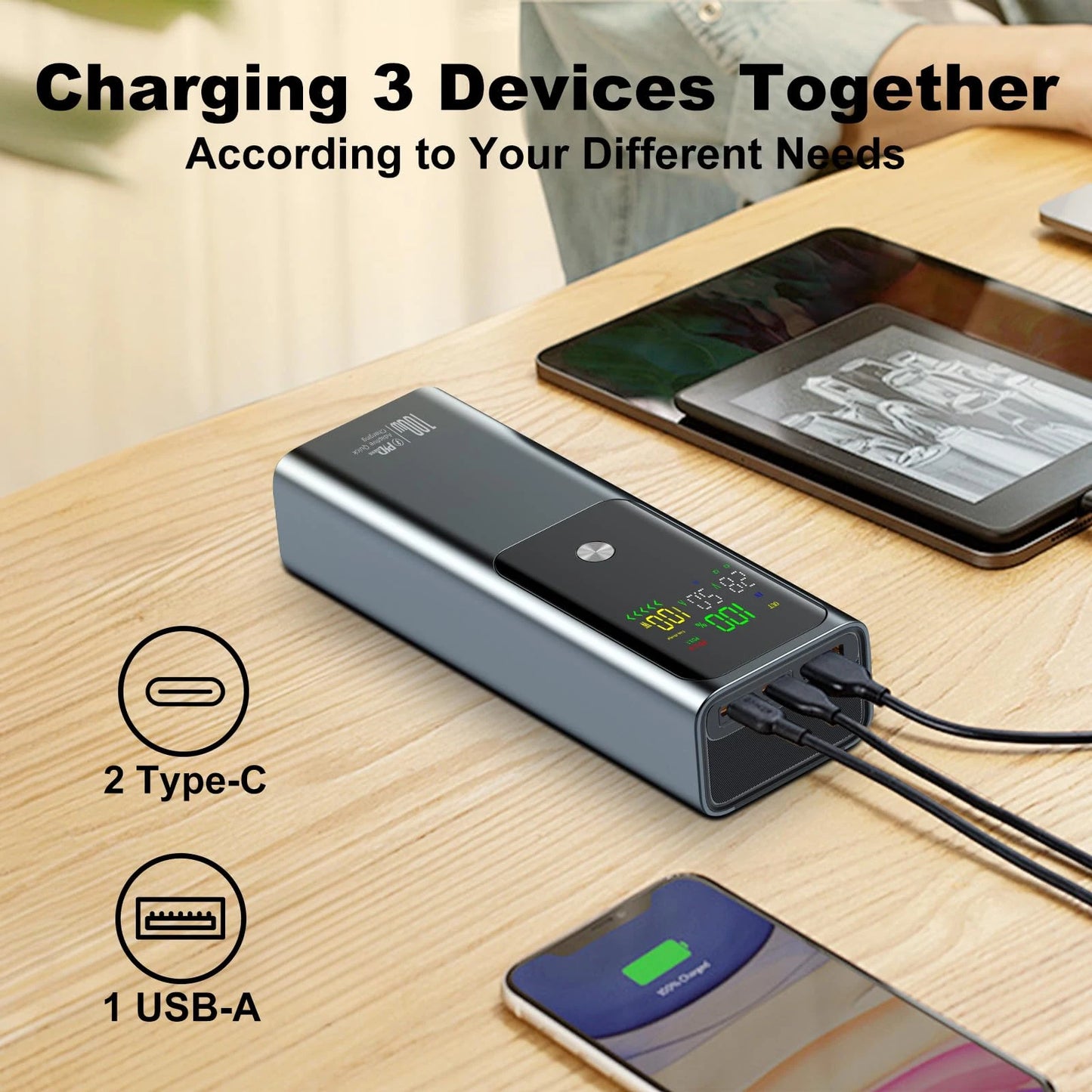 True 100W 20000mAh Large Capacity Power Bank Portable Fast Charging External Battery For iPhone Samsung Xiaomi Laptops Switch