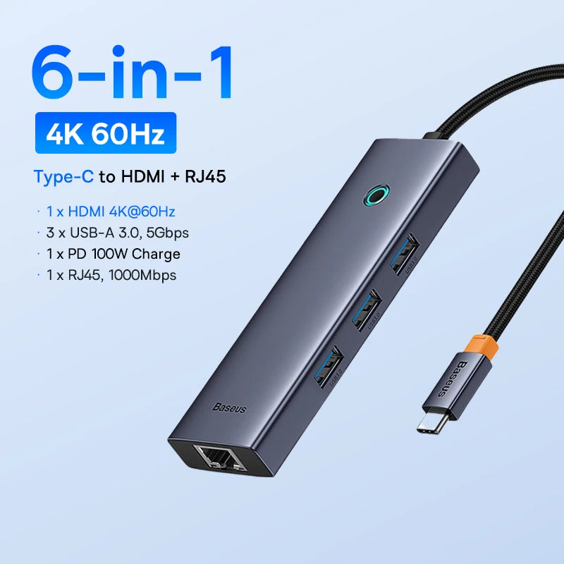 Baseus USB C Hub Type C to HDMI USB HUB Adapter 13-In-1 DP 4K 60Hz 120Hz RJ45 VGA Converter PD 100W USB A 3.1 2.0 For Macbook PC