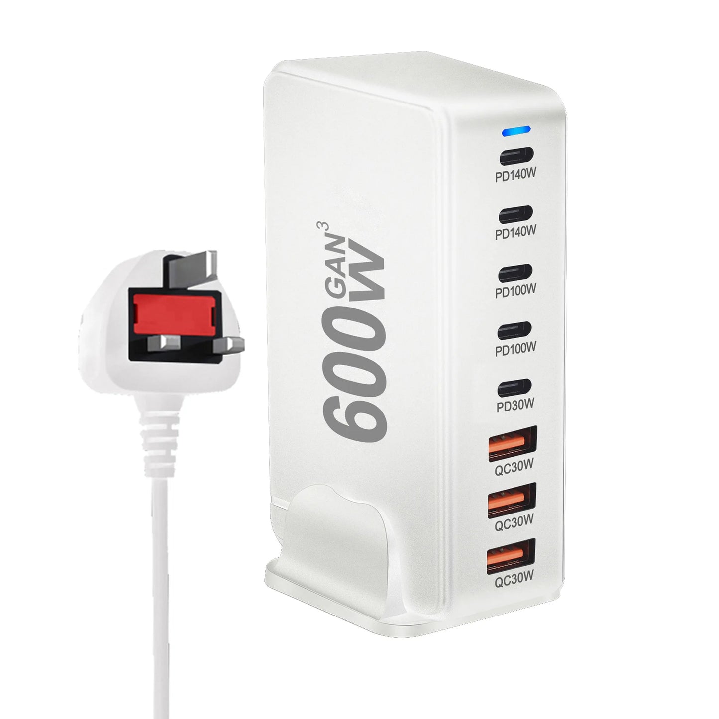 600W GaN Type C Charger 8-port USB C PD Fast Charging Station PD3.1 Adapters for iPhone 16 15 14 Samsung Xiaomi Huawei Tablets