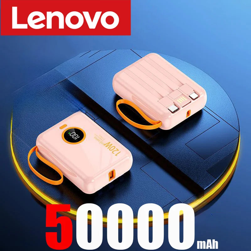 Lenovo 120W 100000mAh Portable Power Bank High Capacity Cable Two-way Fast Charging Mini Powerbank for iPhone Samsung ﻿2024