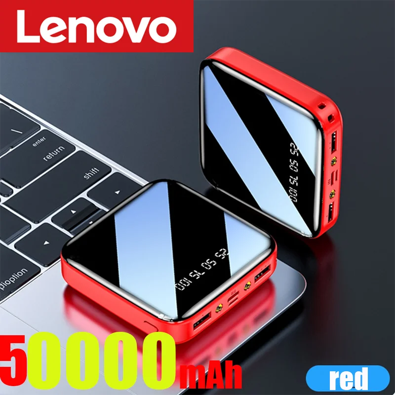 Lenovo 200000mAh Mini Power Bank Portable Charger Mirror Screen LED Digital Powerbank External Battery for iPhone Xiaomi Huawei