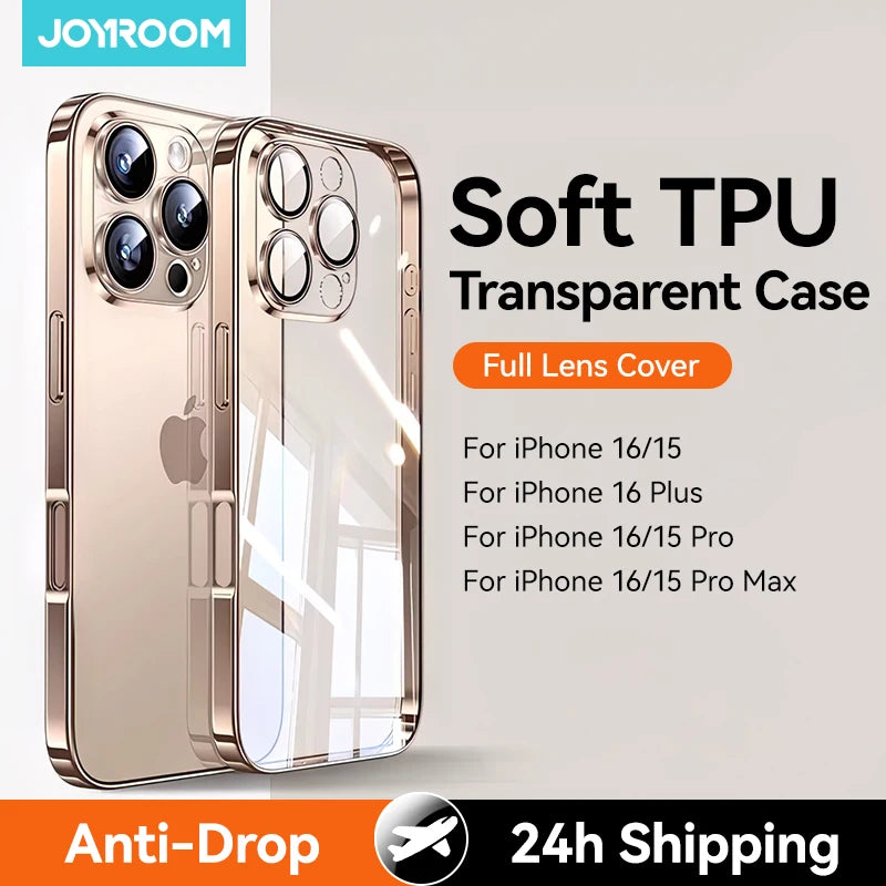 Joyroom Case For iPhone 16 15 14 13 Pro Max Transparent Cover For iPhone 16 Pro Max Soft TPU Anti-drop Case With Len Protection