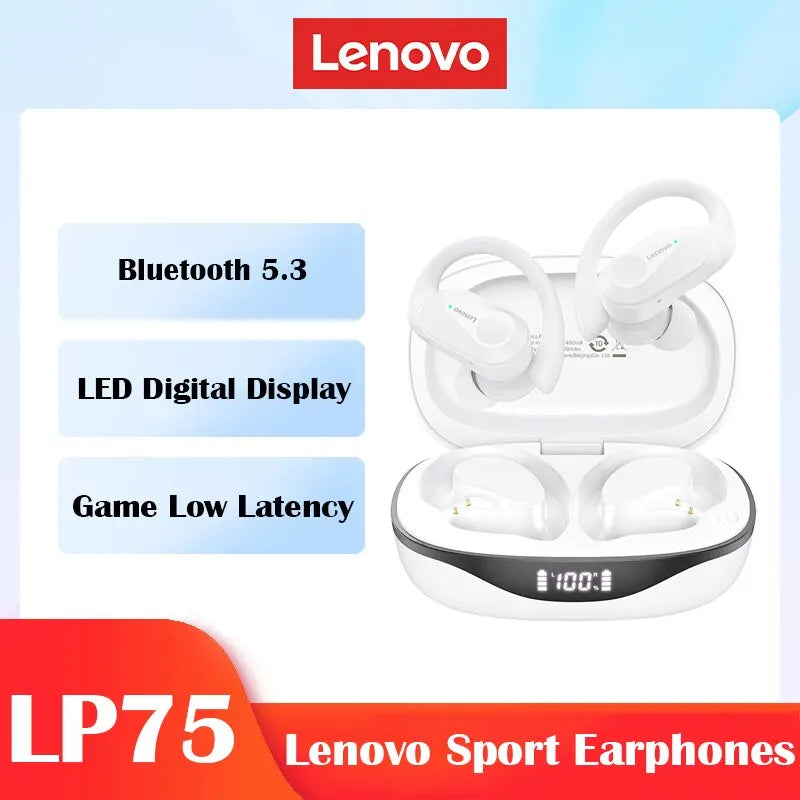 Lenovo LP75 Bluetooth 5.3 Earphones TWS Wireless Sport Headphones LED Digital Display HiFi Stereo Noise Reduction Gaming Earbuds