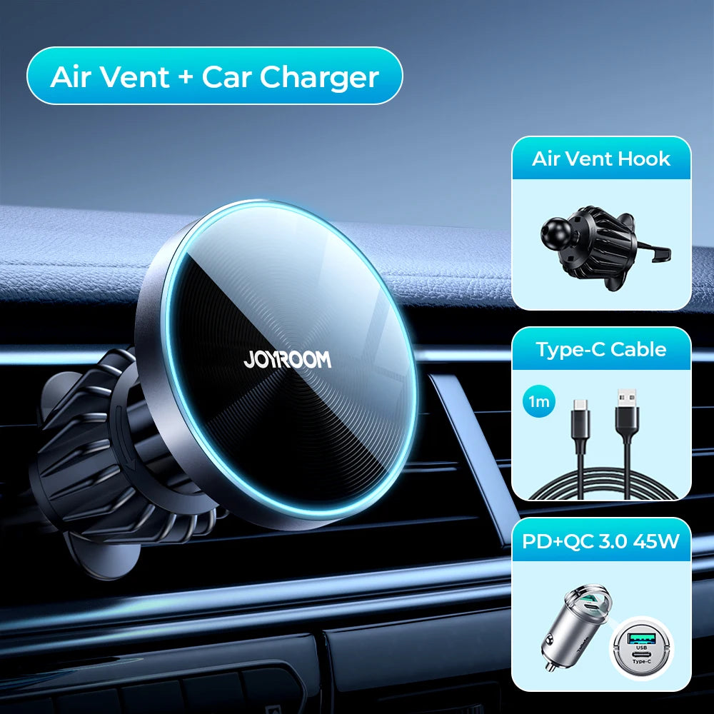 Joyroom Magnetic Car Mount Wireless Car Charger for iPhone Holder 15W Magnetic Car Phone Holder Mount Wireless Fast Charging