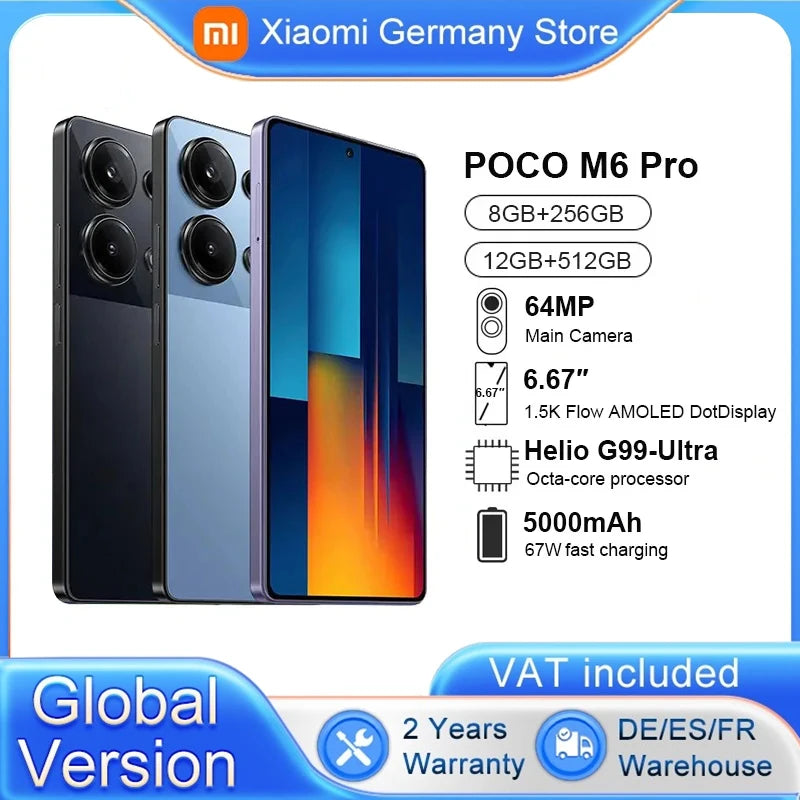 Global Version POCO M6 Pro 4G Helio G99-Ultra NFC 6.67 ''120Hz AMOLED Display 64MP Camera 5000mAh 67W Fast Charging Mobile Phone