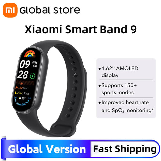 Global Version Xiaomi Smart Band 9 1.62'' AMOLED display Up to 21-day battery life* rate and SpO₂ monitoring* 150+ sports modes