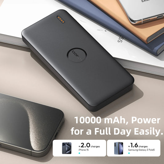 ROMOSS 10000mAh Battery Powerbank with 5V/2.1A USB-C Portable Charger Power Bank for iPad iPhone 16/15/14/13/12/11 Samsung S24